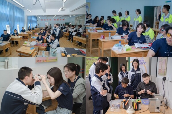 志愿者們?yōu)楫?dāng)?shù)貙W(xué)生提供免費驗光和配鏡服務(wù)