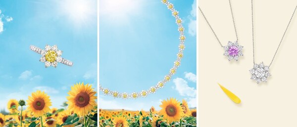 海瑞溫斯頓Sunflower高級珠寶黃鉆和鉆石戒指、項鏈、 Sunflower鉆石項鏈、粉色藍(lán)寶石和鉆石項鏈