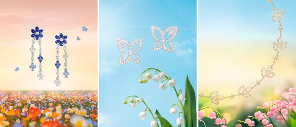 海瑞溫斯頓Forget-Me-Not藍(lán)寶石鉆滴耳環(huán)、 Infinite Lily Cluster鉆石耳環(huán)、Lily Cluster鉆石項鏈