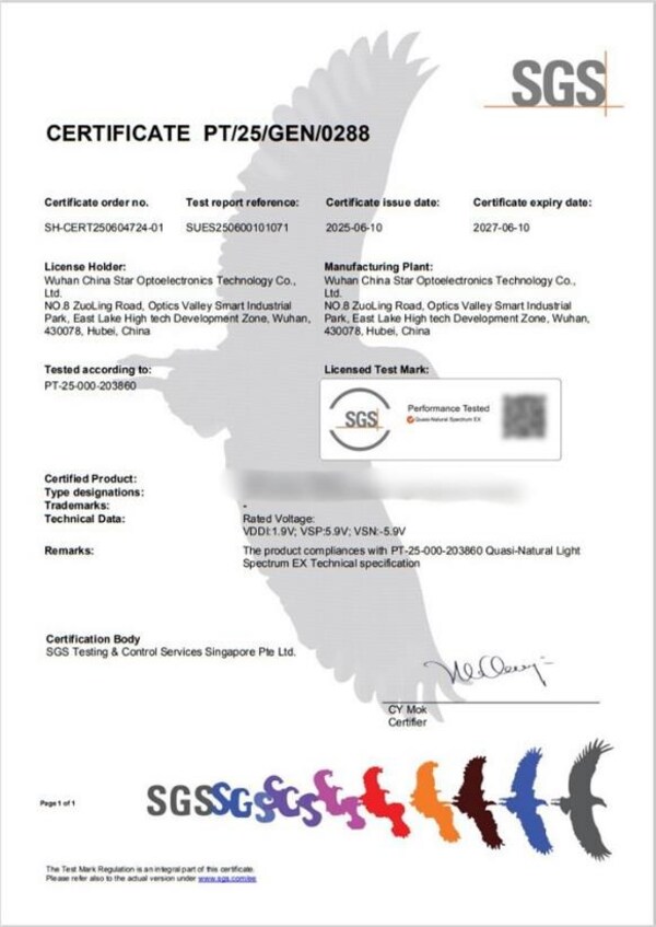 SGS全球首張類自然光譜認(rèn)證證書