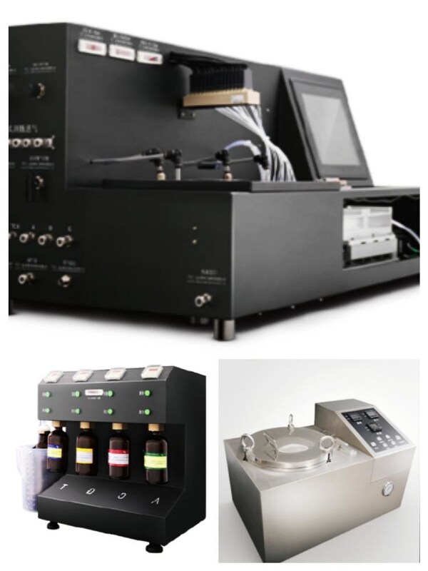 上：768純化儀；左下：溶解儀-4C；右下：氣相氨解儀